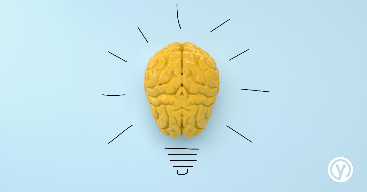 Image with a yellow brain as a light bulb demonstrating the power of physchology